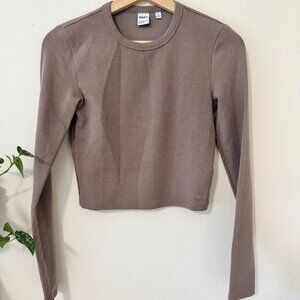 🤎 TNA (Aritzia) Ribbed Waffle Long Sleeve Crop Top